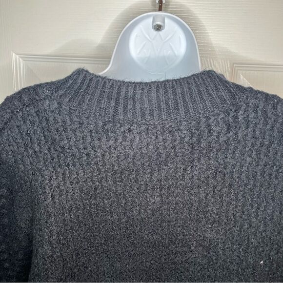 Treasure & Bond Mixed Stitch Balloon Sleeve  Fringe Sweater Black Crew S NWT - Picture 9 of 12